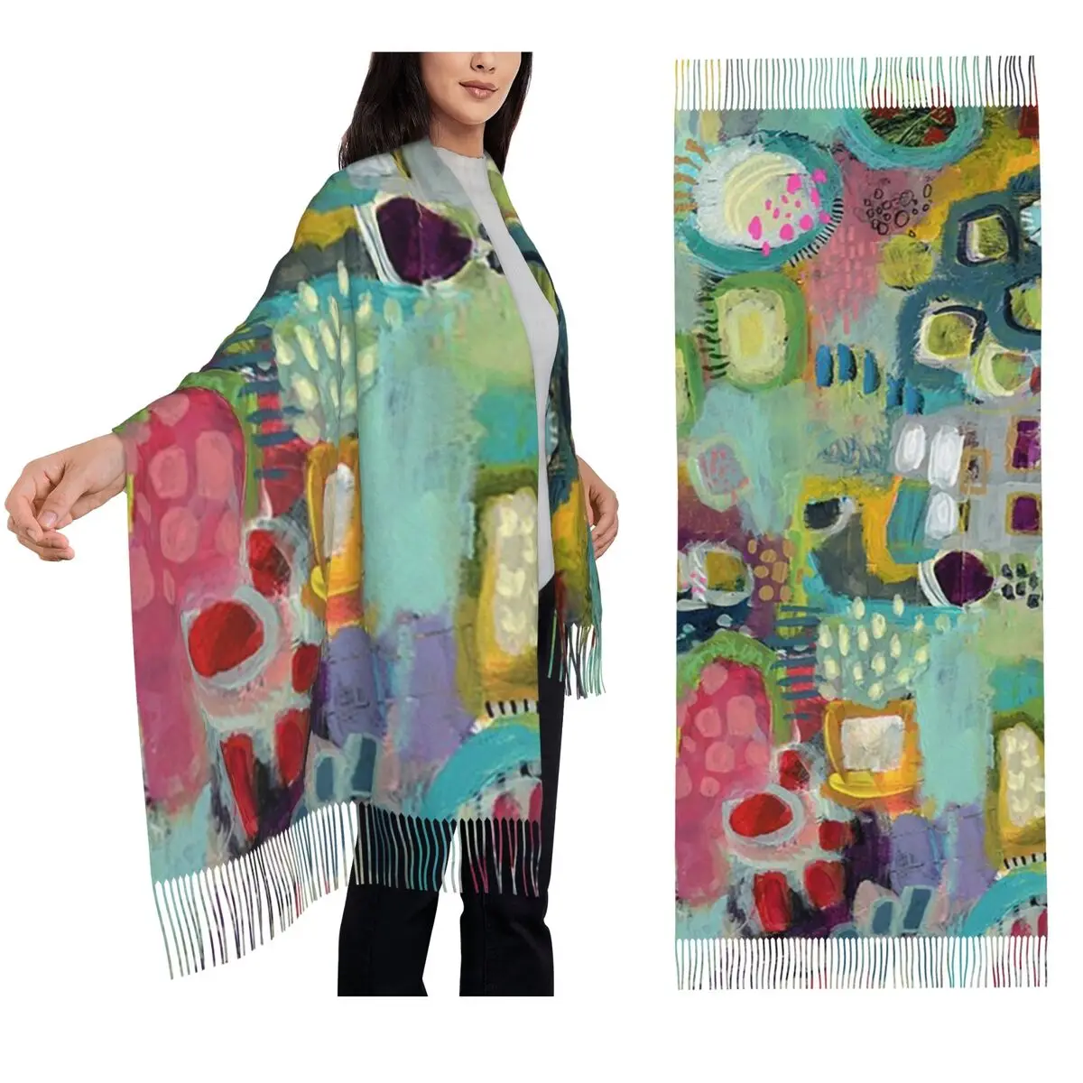 

Unity In Bloom - оригинальный шарф, шарфы с кисточками, женские мягкие теплые шали и накидки, длинная осенне-зимняя шаль