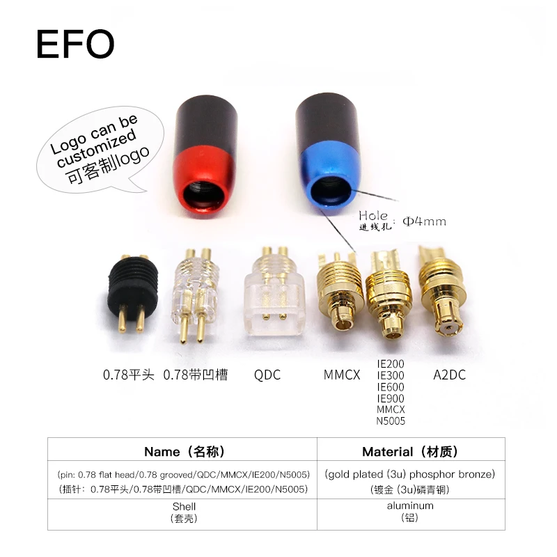 EFO pin headphone cable 0.78 with groove 0.78 flat head A2DC DQC IE200 mmcx DIY welding