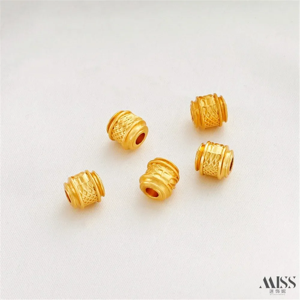 18K Matte Gold Color Retro Engraved Pattern Bucket Bead Spacer DIY Handmade Bracelet Necklace Beaded String Jewelry Accessories