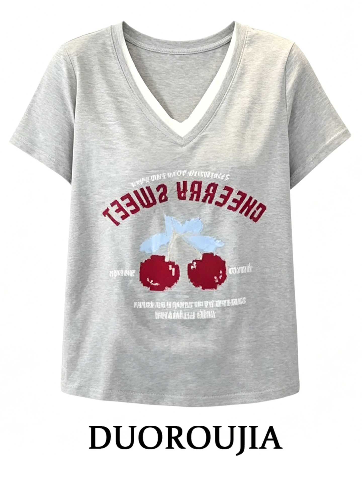 

Loose Casual Style plus Size Women's T-Shirt V-Neck Color Block Short Sleeve Fake Two-Piece High Waist Printed Summer Top