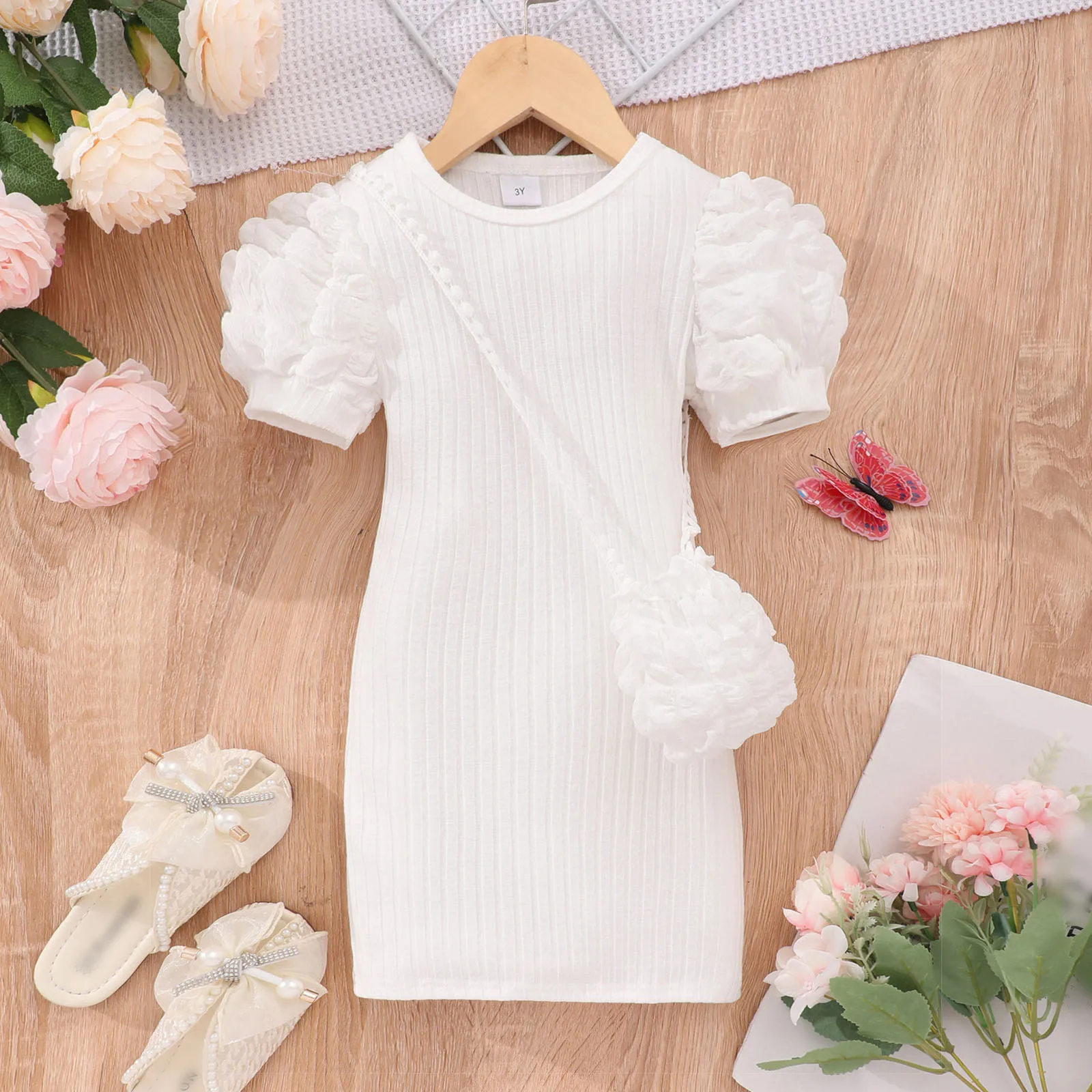 2024 Midi Dress Kids Girl Clothes Summer Short Sleeve Baby Girl Bodycon Dress Party Children Wrap Tight Dress 3 4 5 6 7 8 Years