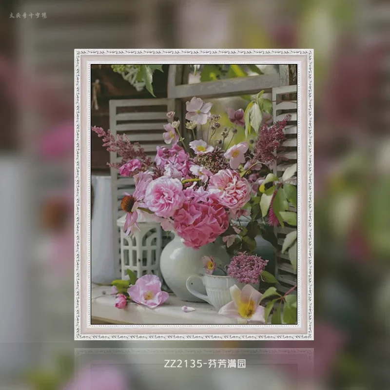 [ZZ2135- Fragrant Garden] 11CT 14CT 16CT DIY Stamped Cross Stitch Kit with Printed Canvas and Cotton Threads Embroidery, Needles