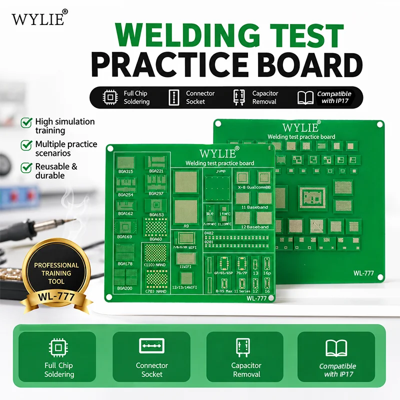 WYLIE WL777 Welding Test Practice Board for iP Chip Soldering Reballing Fly Wires Connector and Capacitor Repair Training