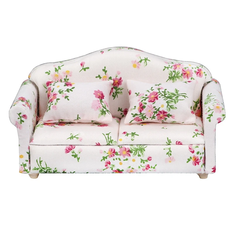 

1/12 масштаб диван для кукольного домика с двумя подушками миниатюрный двухместный диван модель для мебели кукольный домик спальня украшение дома