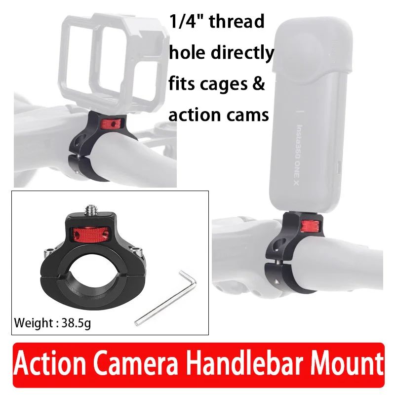 1/4 Screw Metal Cycling Bike Mount Motorcycle Handlebar Holder for GoPro 13 12 11 10 9 8 Insta360 X5 X4 DJI Osmo Action 5 Pro 4