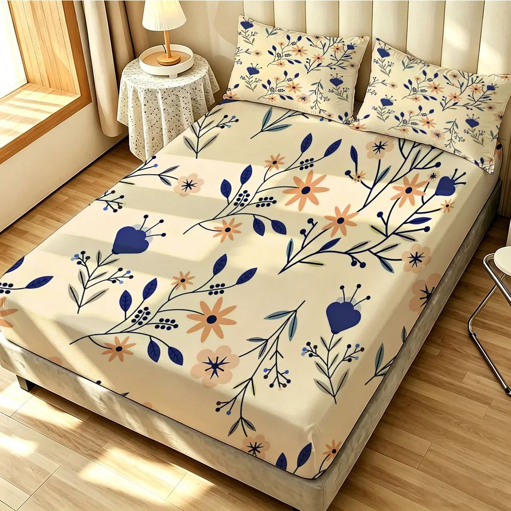 3pcs(1 duvet cover + 2 pillowcases, coreless)beige base and blue flowers The bedding set is available in multiple sizes
