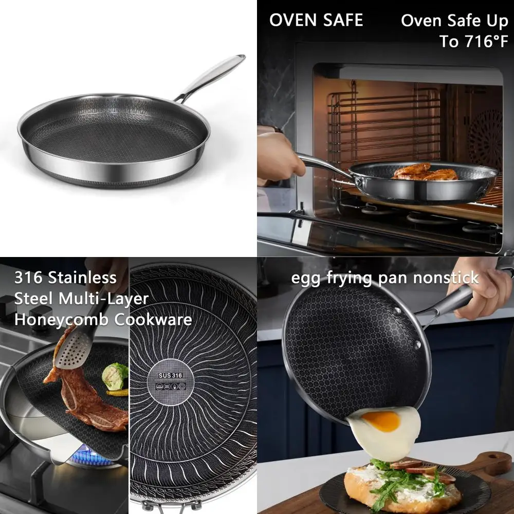 

Сковорода из нержавеющей стали с антипригарным покрытием, 12,4 дюйма, без PFOA, крутая ручка, легко чистится, подходит для индукционных варочных панелей, больших куриков