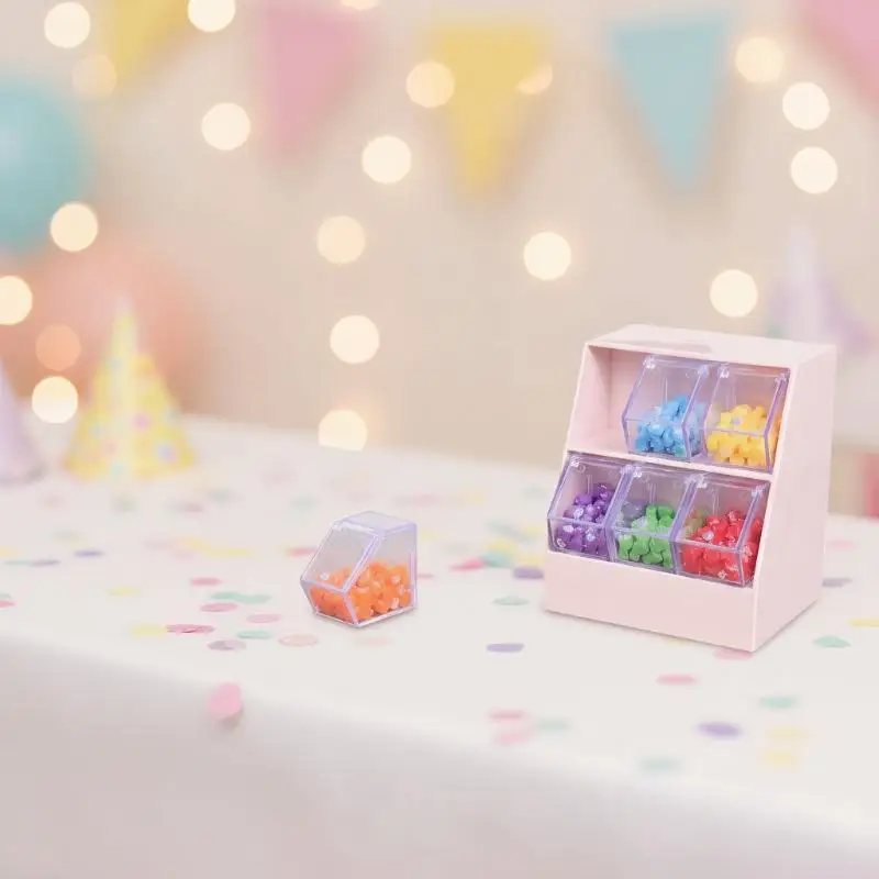 ของตกแต่งบ้านตุ๊กตาขนาด 1/12 ชุดฉากซูเปอร์มาร์เก็ตพร้อมชั้นวางขนมจำลองและตู้ลิ้นชัก