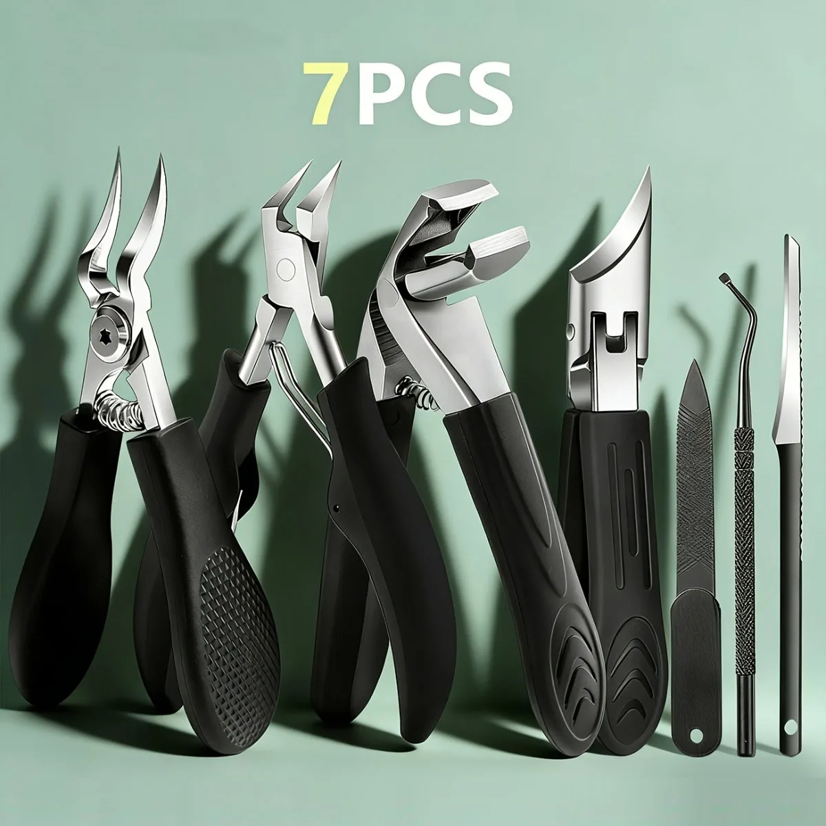 1/7pcs Professional Heavy Duty Nail Care Tool Set - Wide Jaw Nail Clippers with Convex for Thick Ingrown Toenails & Fingernails