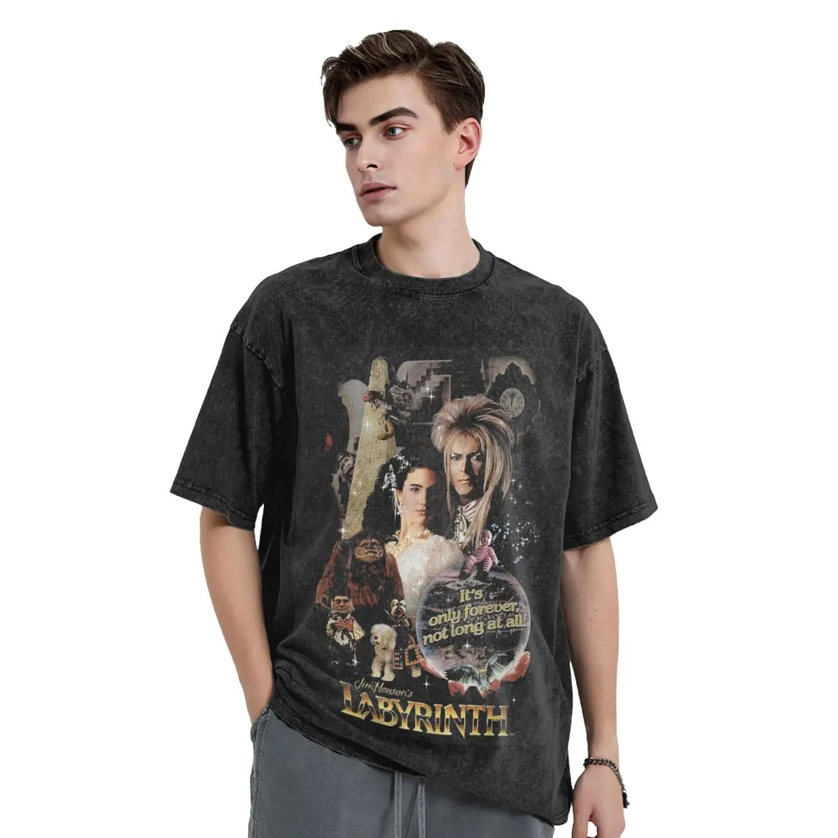 Not Long At All The Labyrinth Film Idol Art Washed T Shirts Cotton Short Sleeve Hip Hop T-Shirt Streetwear Tops Tees Men Women