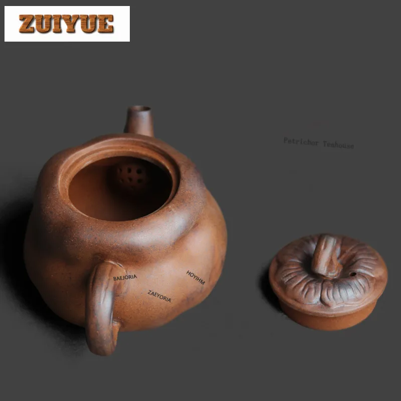 170ml Coarse Pottery Old Rock Clay Persimmon Teapot Handmade Tea Infuser Pot Tea Making Kettle With Ball Hole Collection Craft
