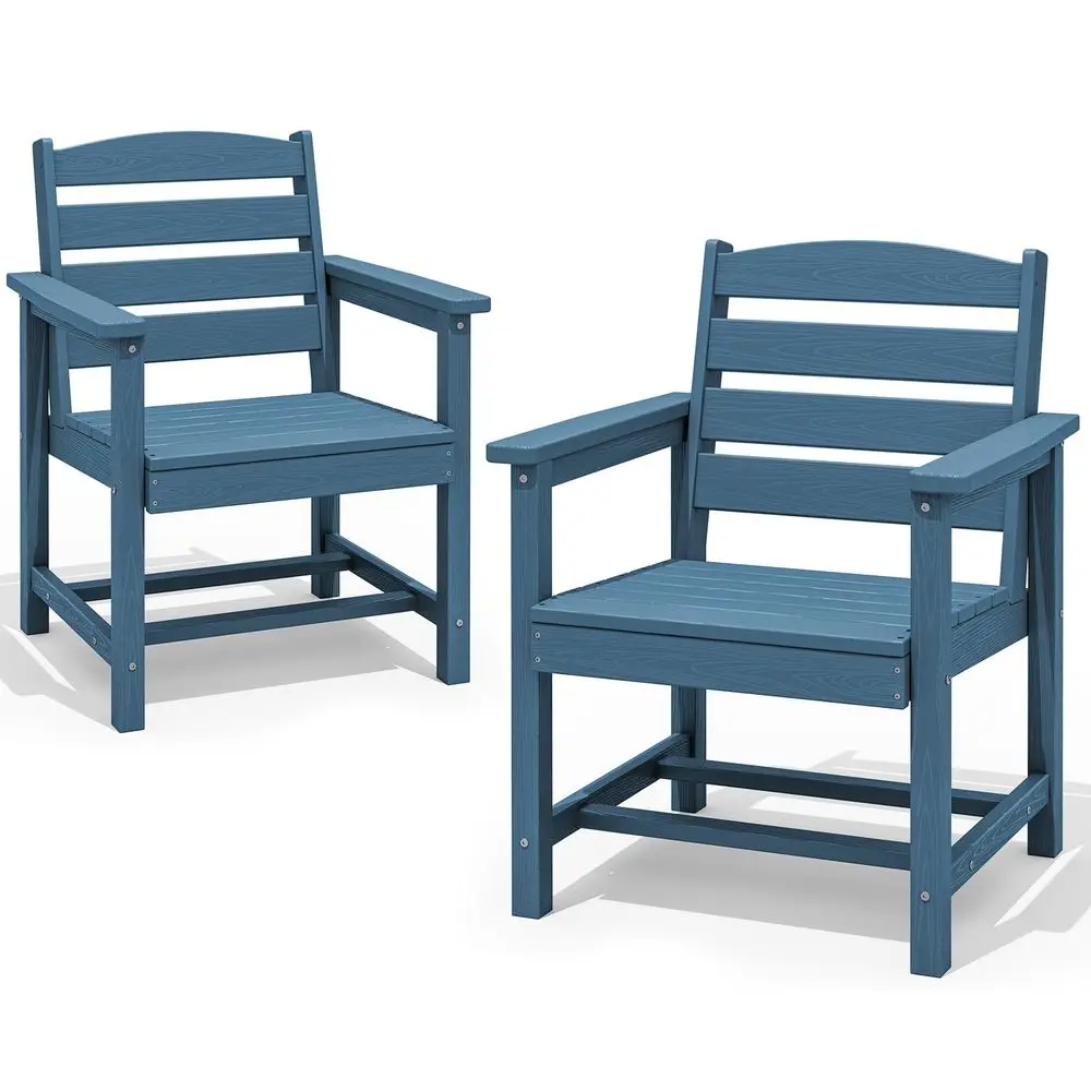 Patio Dining Chair Set of 2,All Weather HDPE Outdoor Dining Chair, Blue