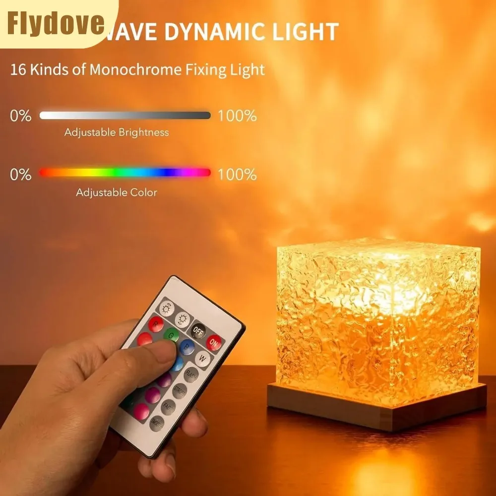 16 Color Ocean Wave Floodlight Imitation Wood RGB Dimming Home Bar Restaurant Dynamic Light and Shadow Water Pattern Night Light