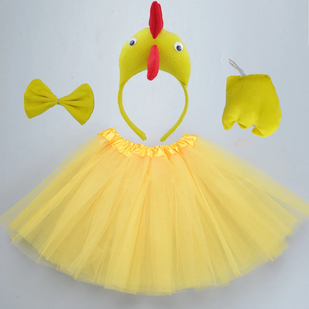 

Children Girl Kids Farm Chicken Rooster Yellow Duck Headband Tail Tie Skirt Animal Birthday Party Halloween Costume Cosplay