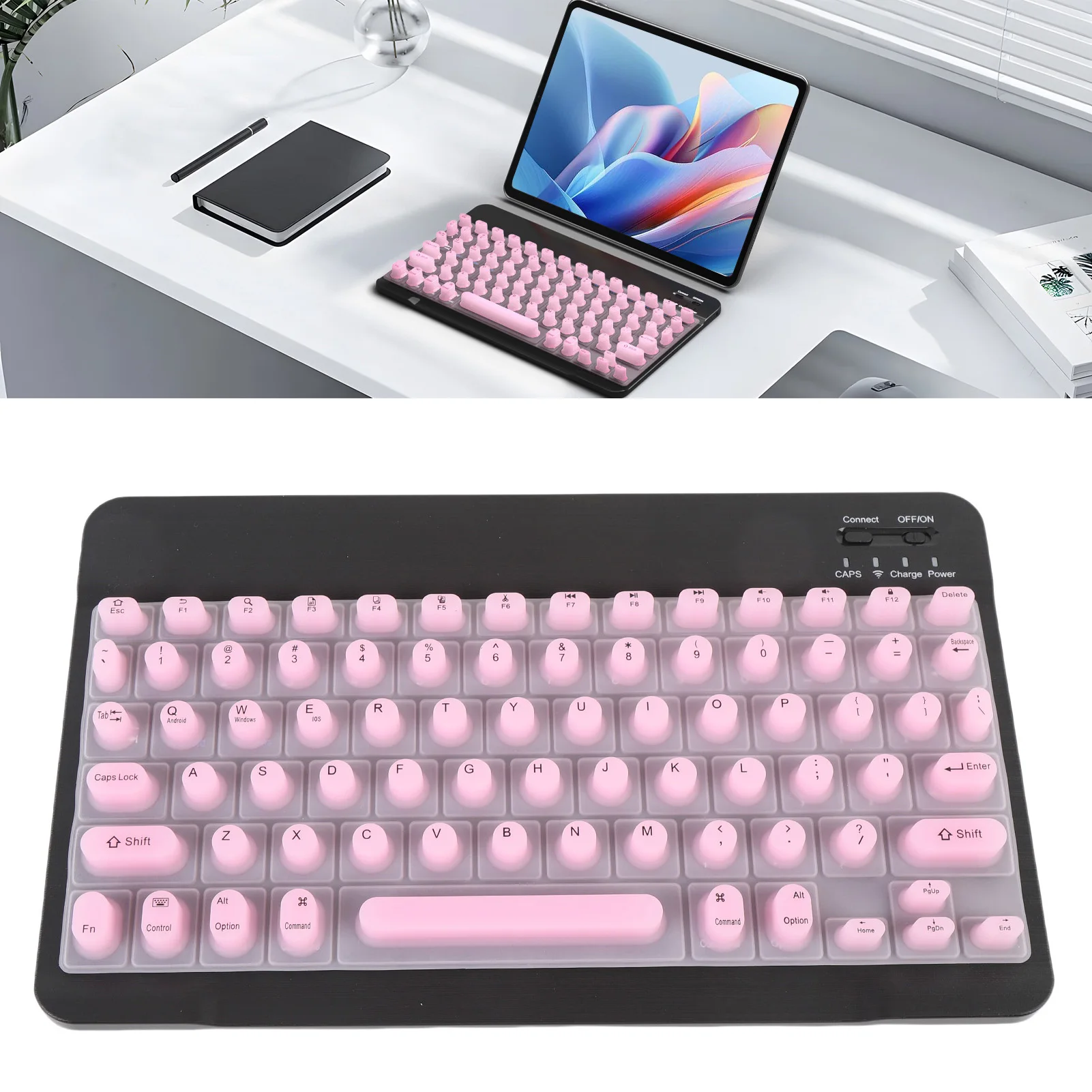 

Rechargeable Keyboard Wireless Bluetooth Keyboard with Silicone Raised Protective Cover Slim Quiet Keyboard for Long Nail Women