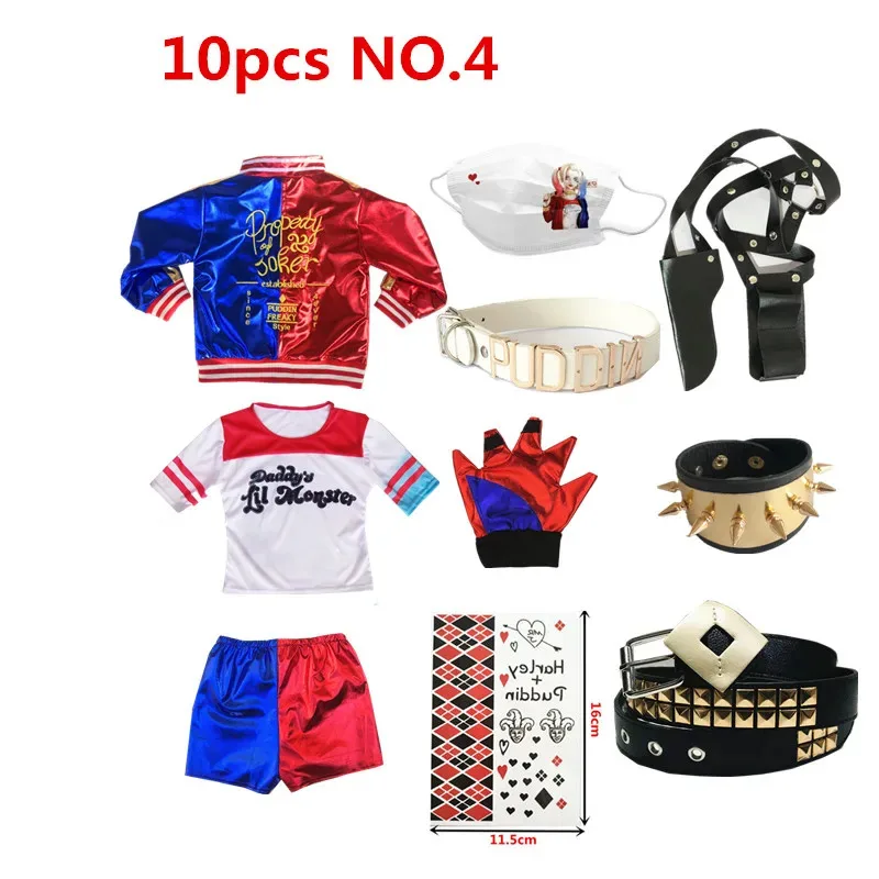 CyHigh Quality Embroidery Suicide Harley Cosplay Costumes Squad Quinn Kids Girls Jacket Pants Sets Carnival Party Dress