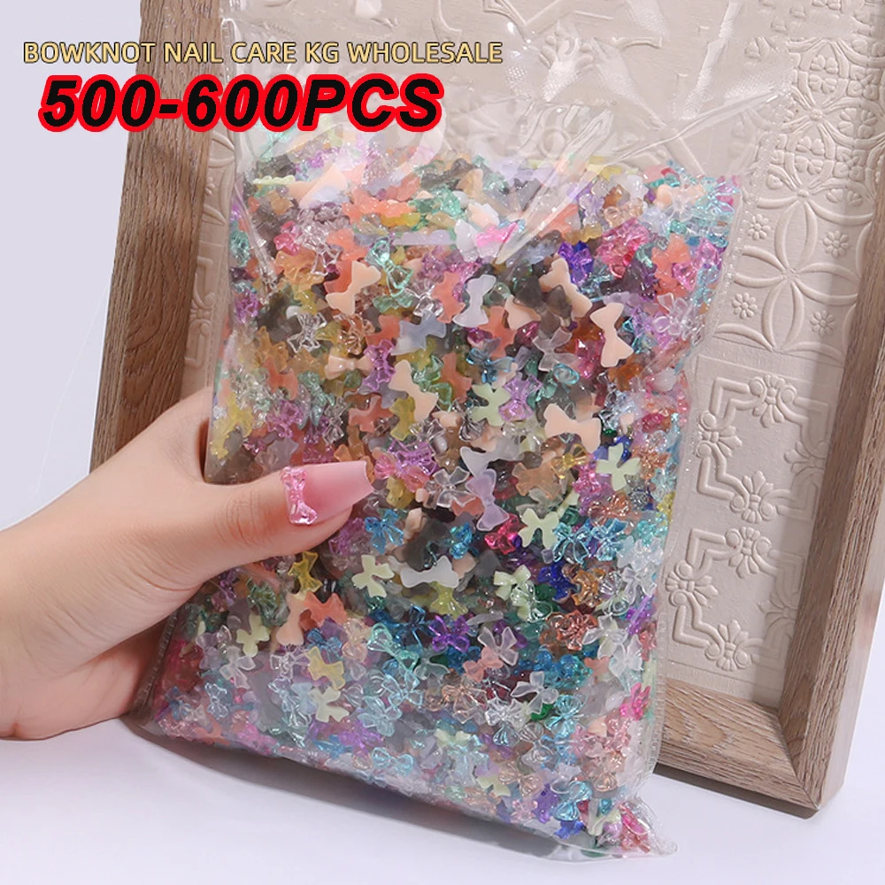 500-600pcs Mix Resin Bowknot Nail Rhinestones Kawaii Resin Colorful Ribbon Bow Nail Charms Jelly Clear Nail Art Decoration Parts