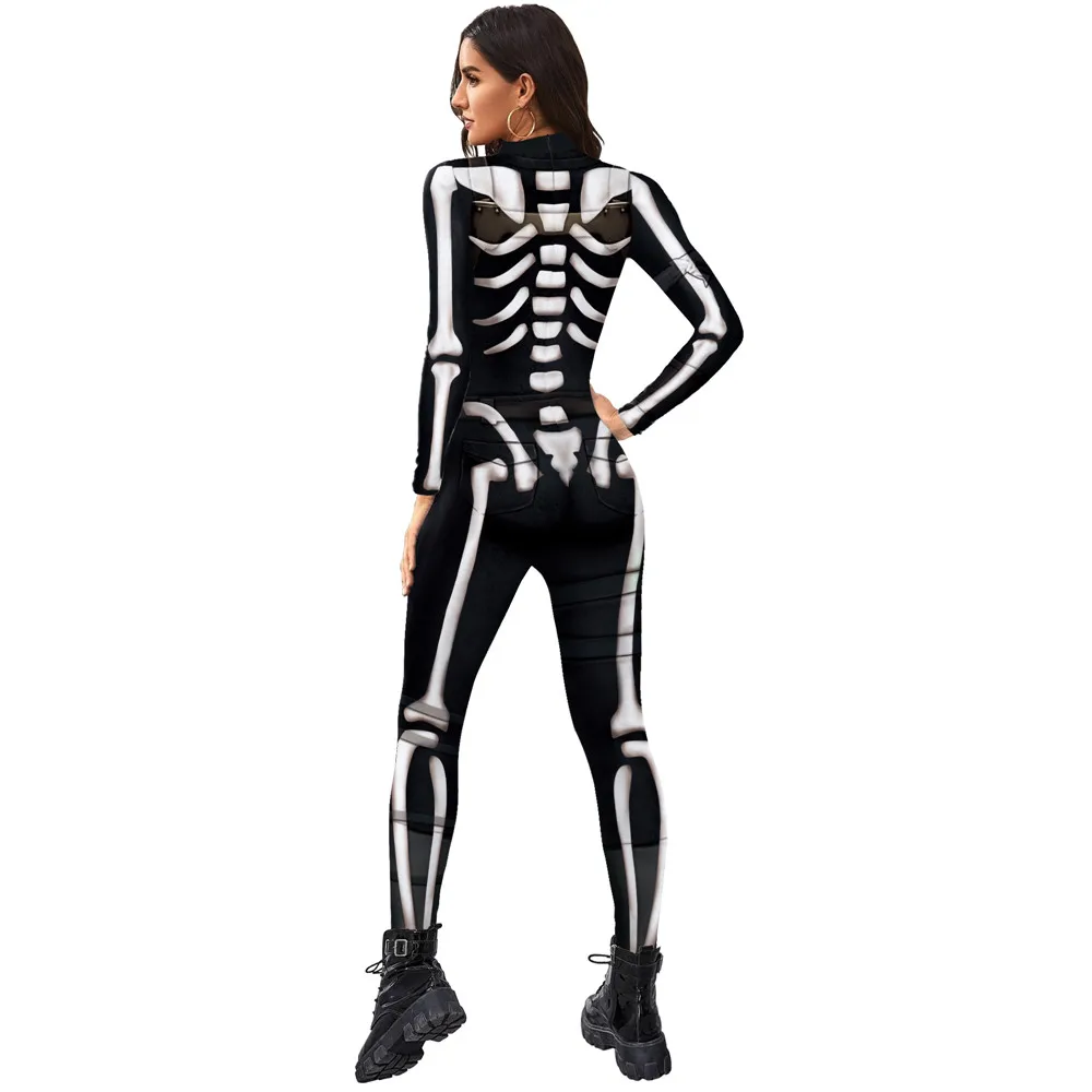 IOOTIANY Erwachsene Frauen 3D-Skelett Halloween Cosplay Kostüm Spandex-Jumpsuit Langarm Totenkopf Cosplay Jumpsuit Neu 2026 – Detail 7