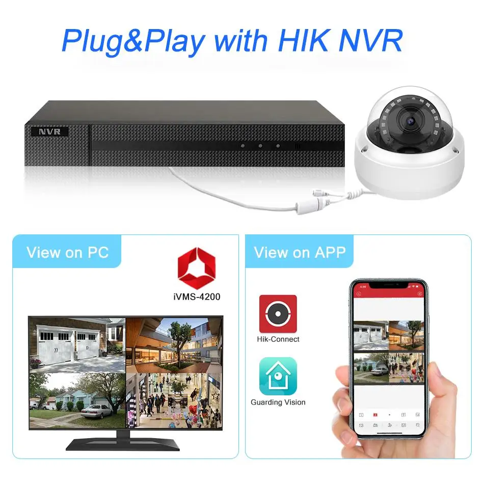 كاميرا IP قبة 6MP 8MP ميكروفون مدمج IR30m كشف المركبات البشرية التوصيل والتشغيل مع تطبيق HIK NVR عن بعد متوافق مع Hikvision Serice #6
