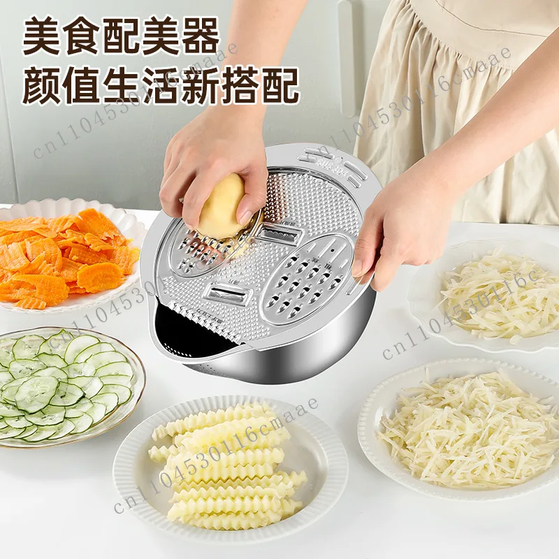 304 stainless steel vegetable cutting artifact, shredded ，washing basin, rice washing basket, drain basket, multi-function