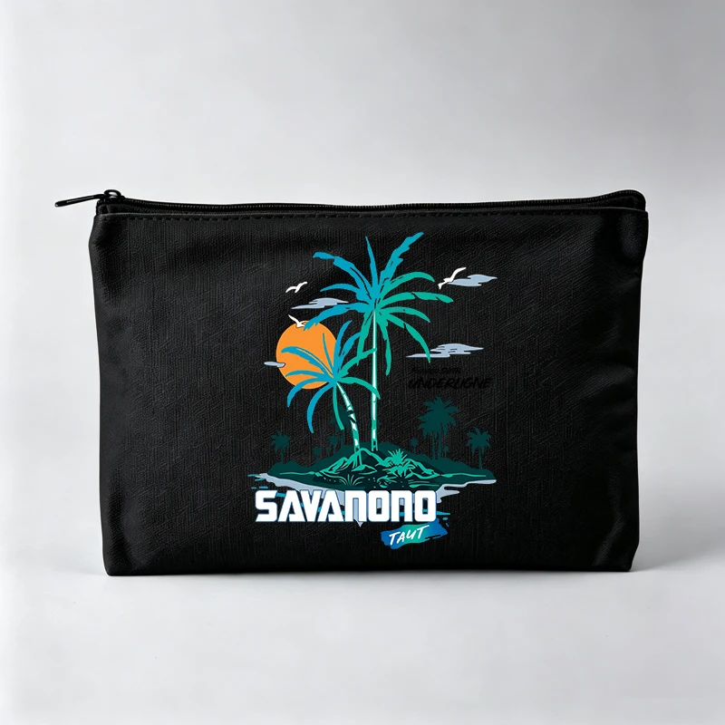 Women's Tropical Palm Tree and Sunset Print Makeup Bag, Zipper Cosmetic Pouch for Daily Use
