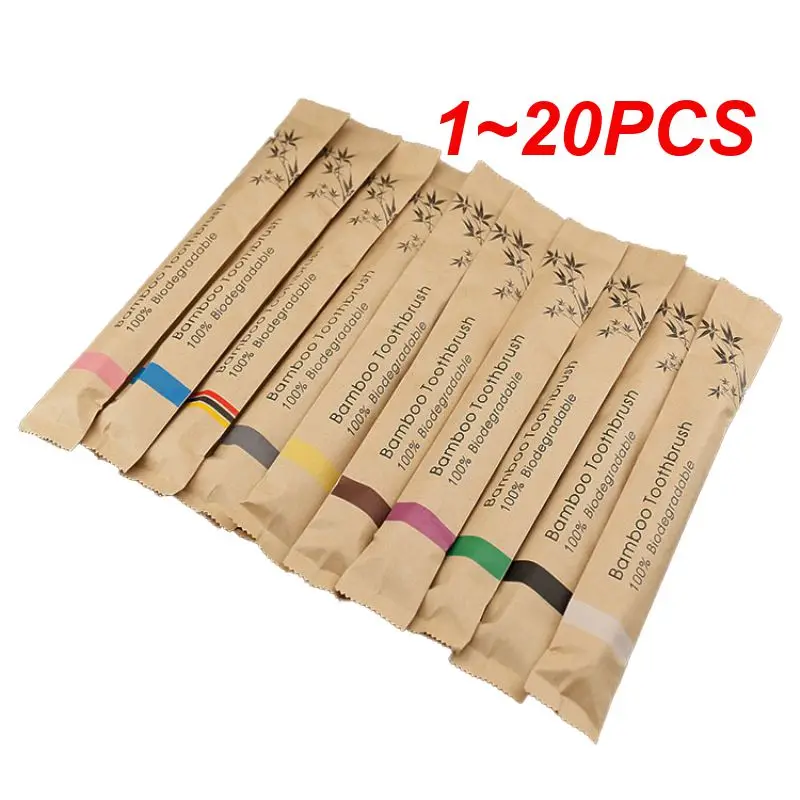 1~20PCS Eco friendly Bamboo Toothbrush Soft Bristles Biodegradable Plastic-Free Adults Toothbrush Bamboo Handle Brush