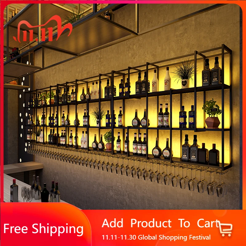 

Standing Shelf Bar Cabinet Wine Rack Storage Metal Rustic Shop Bar Cabinet Wine Rack Coffee Drinks Vitrina Restaurant Furniture