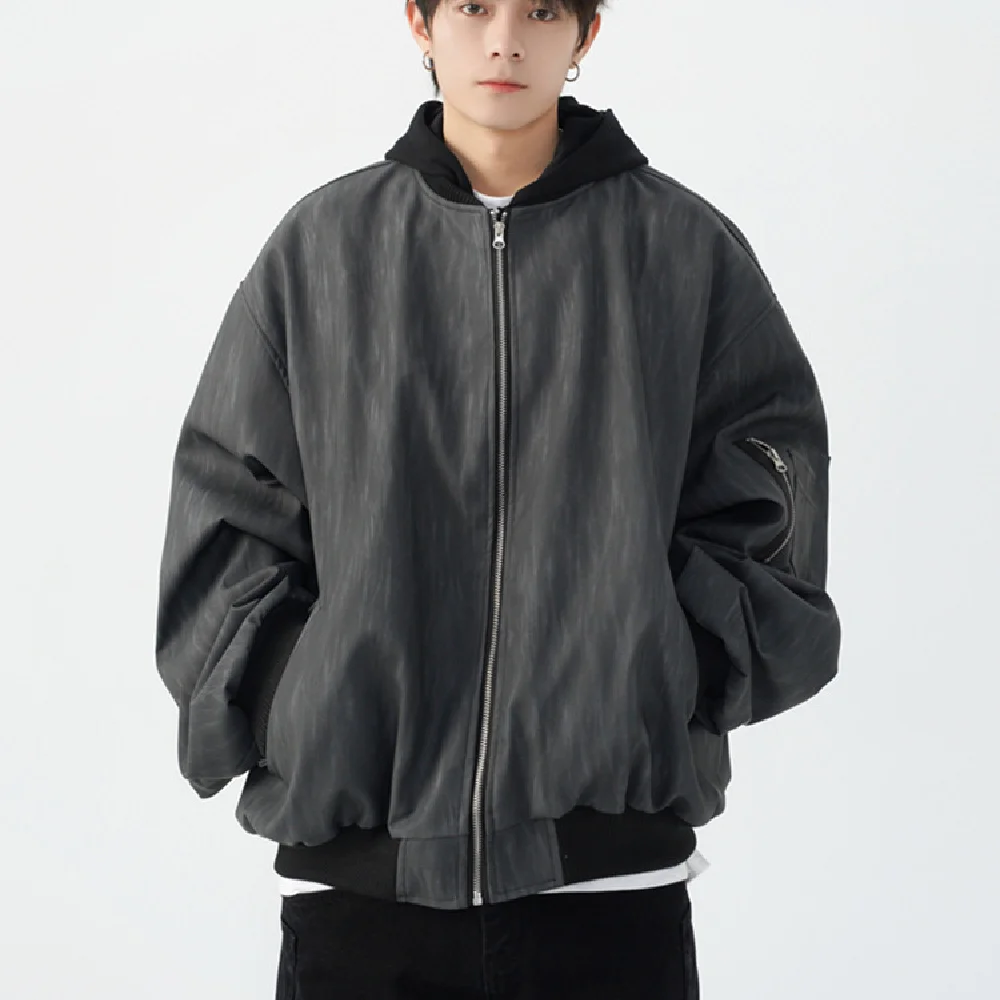 

Поддельная двухсекционная куртка-бомбер с капюшоном для мужчин, пальто, модные ретро уличные модные мужские персонализированные топы