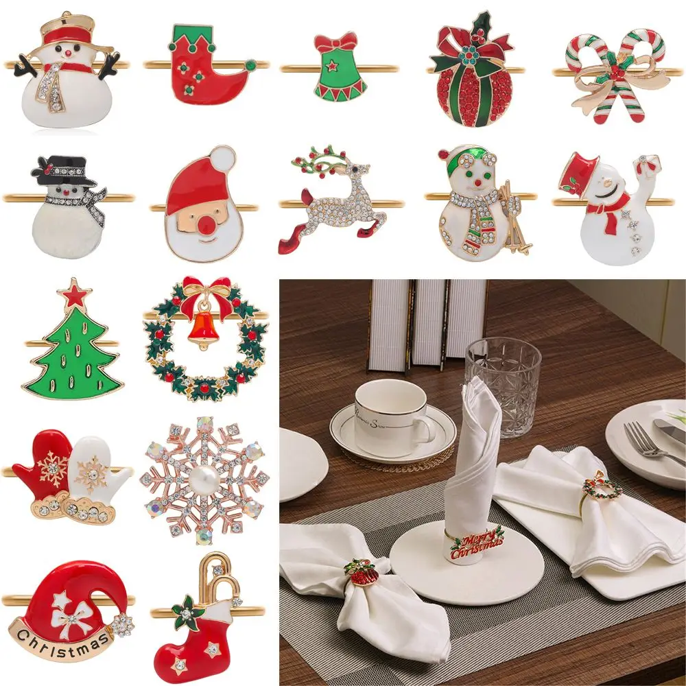 Kitchen & Bar Banquet Merry Xmas Santa Claus Christmas Tree Elk Napkin Ring Christmas Supplies Mouth Ring Table Decoration