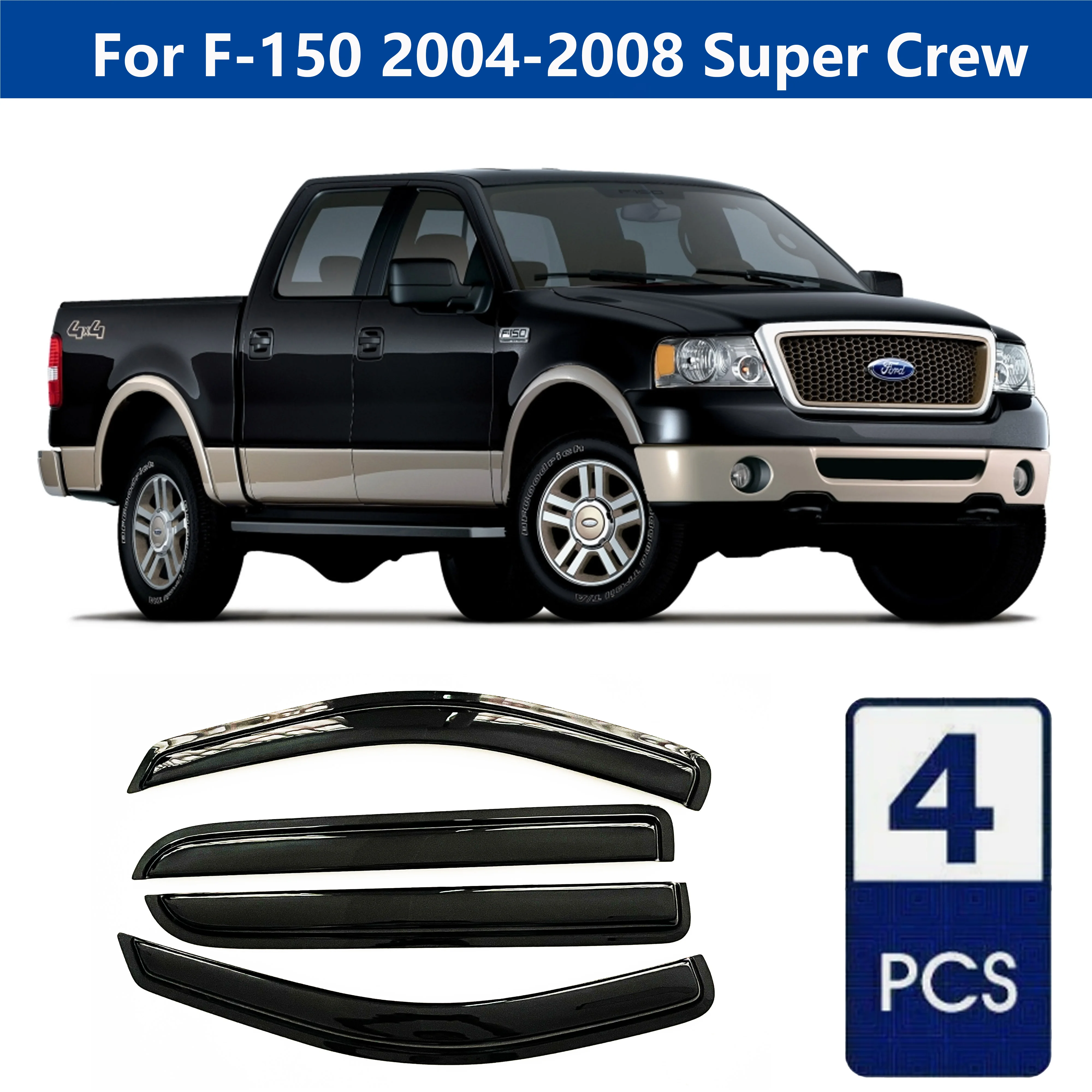 

AIBAP High-Quality 4pcs Car Windows Visor For F-150 2004-2008 Super Crew window visors rain guards rain guard Sun Rain Visors