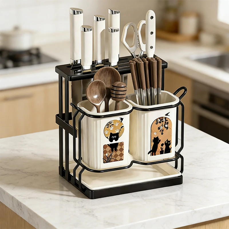 Wall Mounted Kitchen Cutlery Organizer Light Luxury Chopstick Spoon Holder Stainless steel Utensil Drying Rack