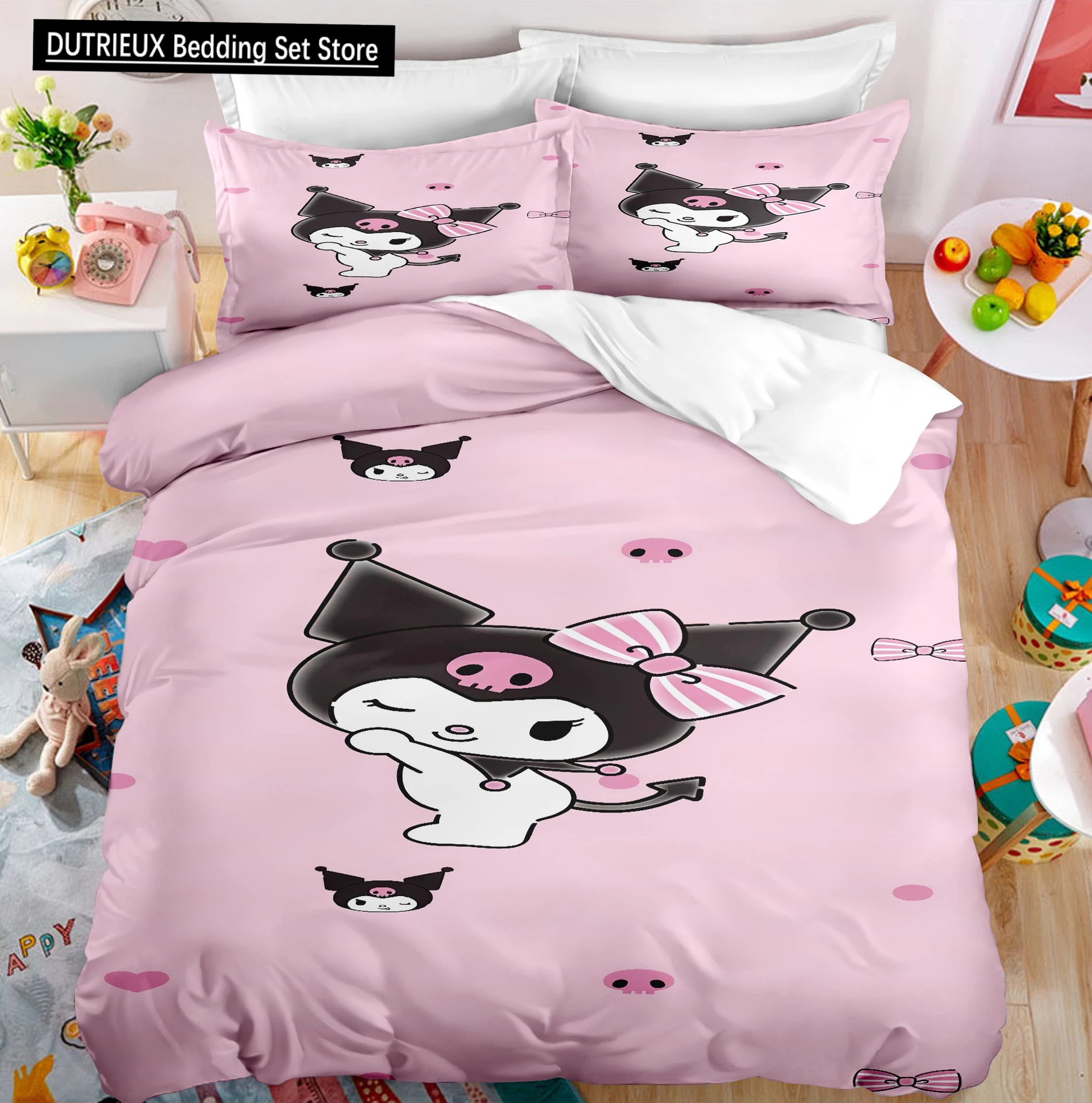 

Sanrio Cartoon Kuromi Series Fashion Bedding Supplies Melody Children Bedroom Decoration Double Bed Pillow Cover Quilt Cover