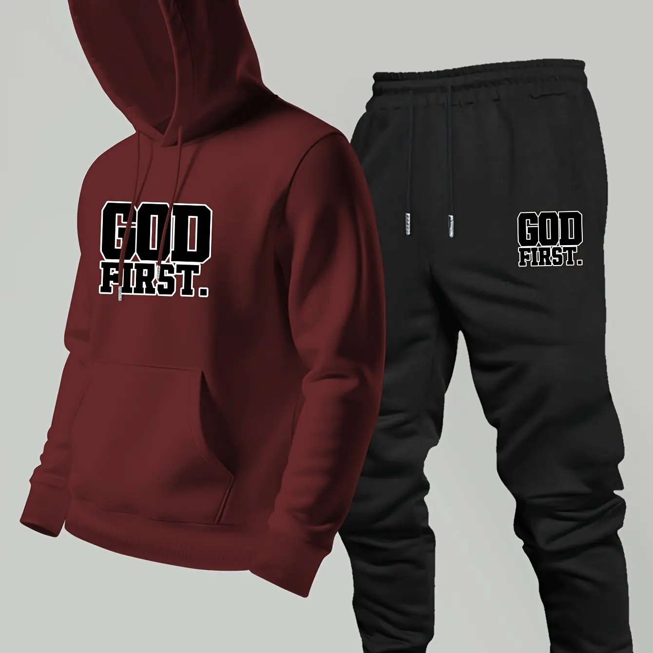 Men's trendy casual printed hooded sweatshirt and pants set - stylish and comfortable outfit. Men's clothing sets.