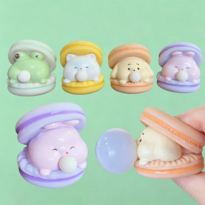 Macaron Animal Squeeze and Laugh Stress-Relieving Toy for Blowing Bubbles - A Cute and Creative Release Device Figurine