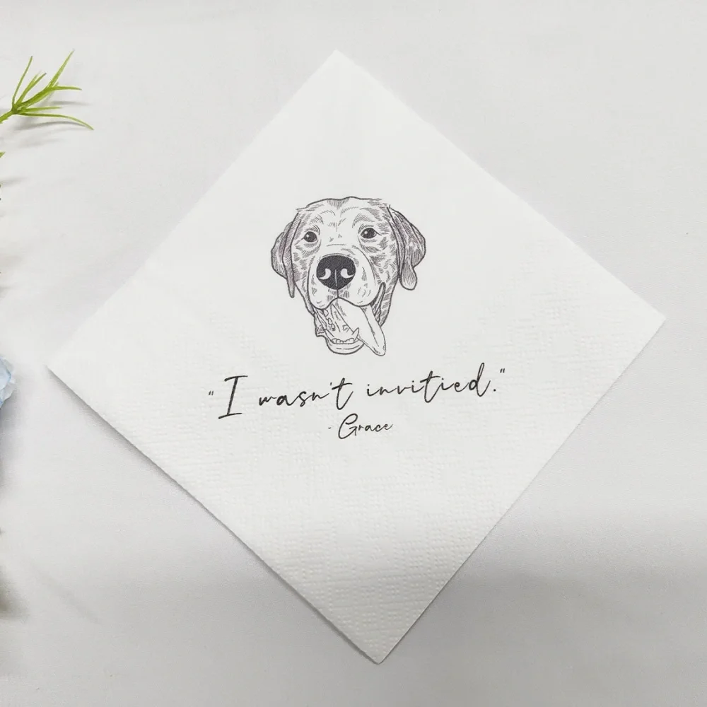 

50 Custom Illustrated Dog Wedding Napkins,Pet Cocktail Napkins,Pet Wedding Napkins,Engagement Dog Napkins,Napkins for Wedding