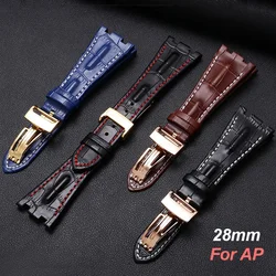 28mm Genuine Leather Watch Strap for AP Royal Oak Offshore Watchband for 26470 15703 15710 15706 Waterproof WristBand Bracelet