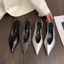 Bailamos 2025 Spring New Brand Women Sandal Fashion Pointed Toe Shallow Slip On Ladies Slingback Shoes Low Wedge Heel Mules