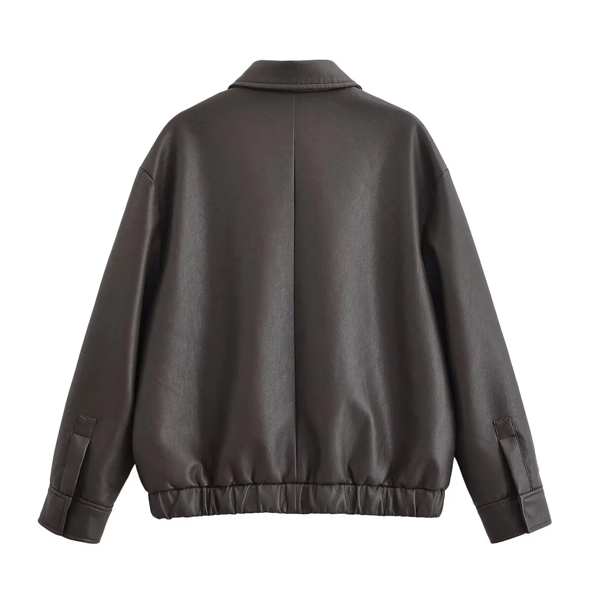 Tidalyf 2025 سترة نسائية جلدية منفوخة بياقة على شكل طية صدر وأكمام طويلة وسحاب أمامي وجيب مخفي بحاشية مرنة ملابس خارجية أنيقة غير رسمية #6