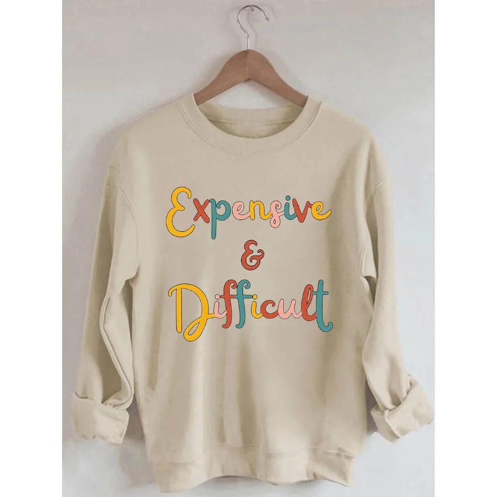 

Rheaclots Women's Expensive & Difficult Printed Cotton Female Cute Long Sleeves Sweatshirt