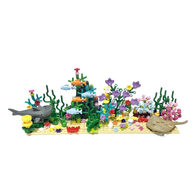 

MOC Underwater World Adventure Shark Building Blocks Fish Animal Plant Aquarium Ornament Bricks Toys Children Birthday Kid Gifts