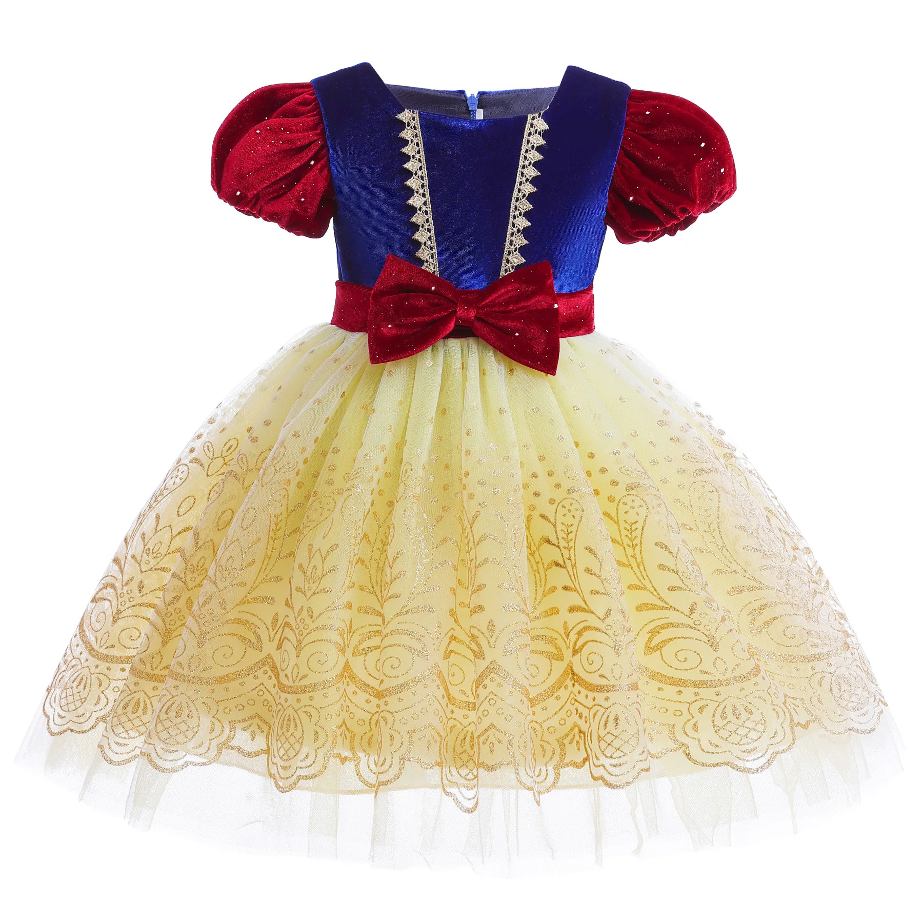 Girl Dress Velvet Dress Stylish Bubble Sleeves Children Clothing Snow White Princess Dress Halloween Cosplay Children Mesh Skirt