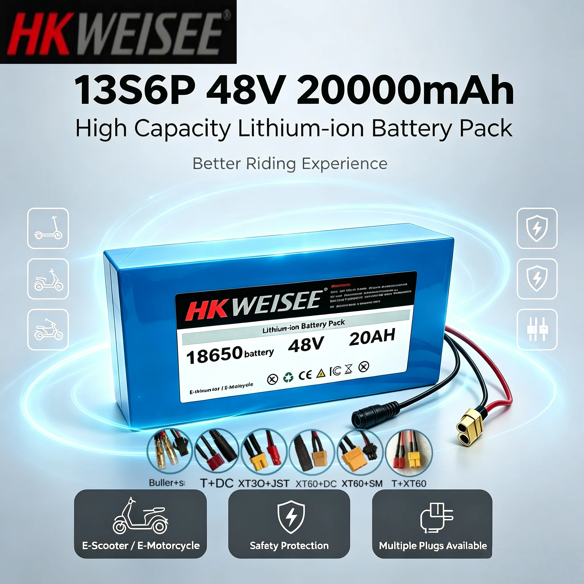 100%New Original 48V 20Ah 13s6p Lithium Battery Pack 48v 20000mAh Motorized Scooter Batteries Built in BMS