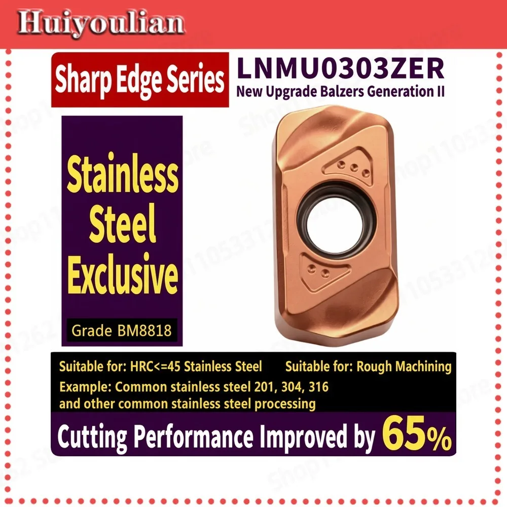 LNMU0303ZER Carbide Milling Insert Balzers Coated 65% Performance Boost for Stainless Steel 201 304 316 HRC45 Roughing