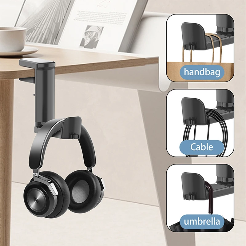 Foldable Headphone Rotation Holder Desk Clip Earphone Headset Cable Handbag Umbrella Hook For Work Office Studio Living Room