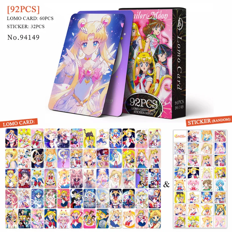 92pcs Sailor Moon Lomo Cards Photocard Double Sided Tsukino Usagi Stickers Anime Print Album Photo Card Collection Postcard Gift