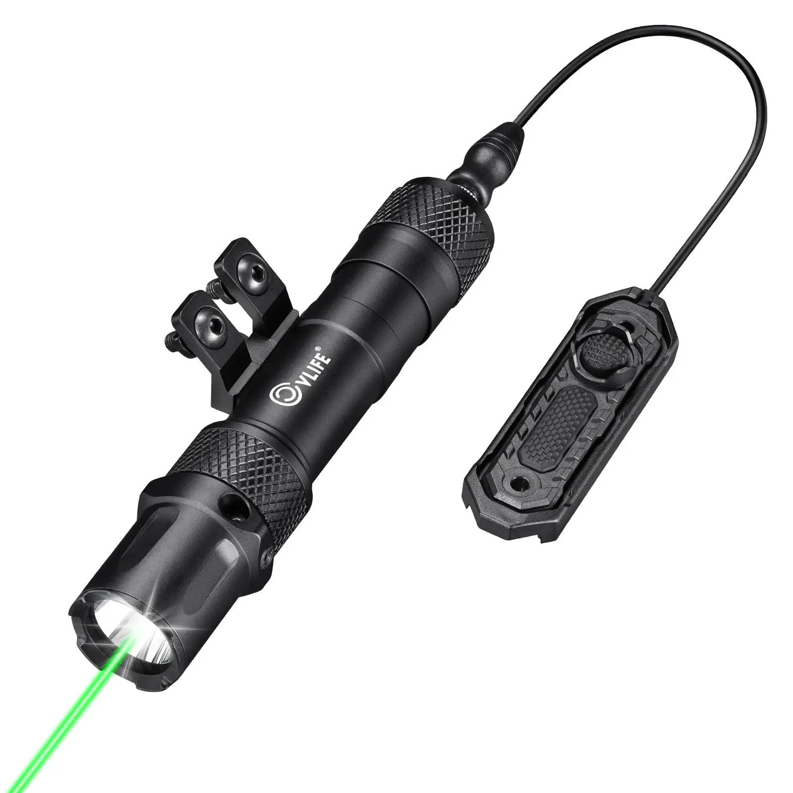 1900 Lumens M-Rail Laser Light Combo High Lumen Rechargeable Rifle with Strobe Mode Tactical Flashlight with Green Laser Pressur