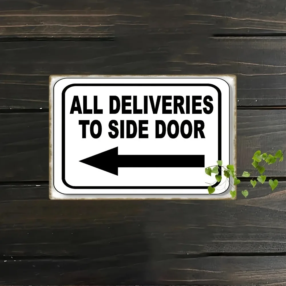 CIFbuy 2D Flat Custom Metal Plaque,Side Door Delivery Black Arrow Rustic Courier Logistics Home Wall Decor