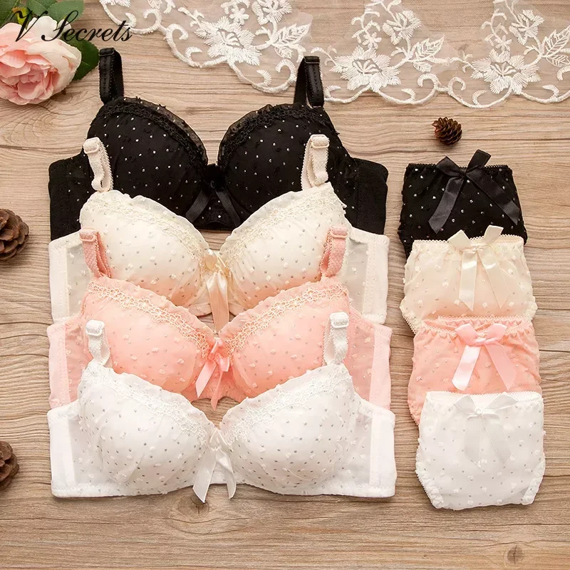 Dot Sexy Bra Set Low Wasit Fitness Underwear Set French Style Adjustable Thin Bras Pantys Women Seamless Lingerie Brassiere Kit