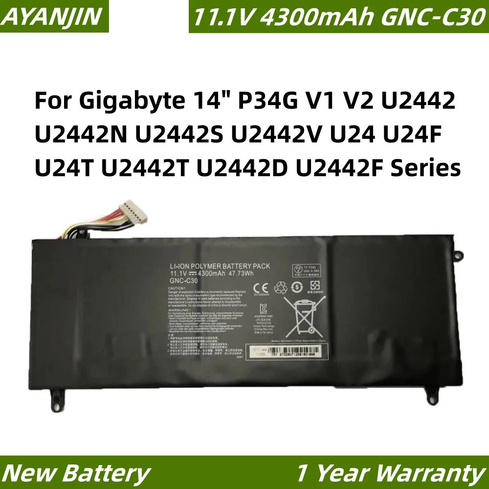 

GNC-C30 4300mAh Laptop battery For Gigabyte 14" P34G V1 V2 U2442 U2442N U2442S U2442V U24 U24F U24T U2442T U2442D U2442F Series