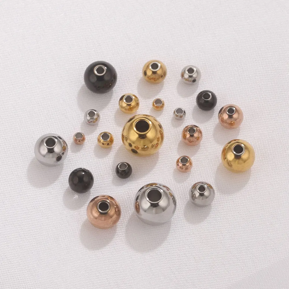 3-10mm Stainless Steel Beads For Jewelry Making PVD Glod-plated Spacer Beads for Bracelets Necklace Jewelry Making Supplies